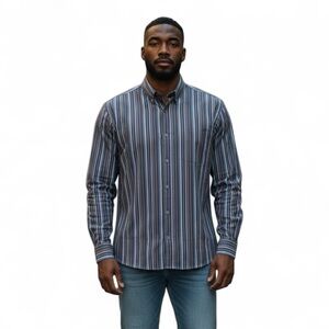 Tasso Elba Men's Striped Blue Shirt XXL 18-18.5”